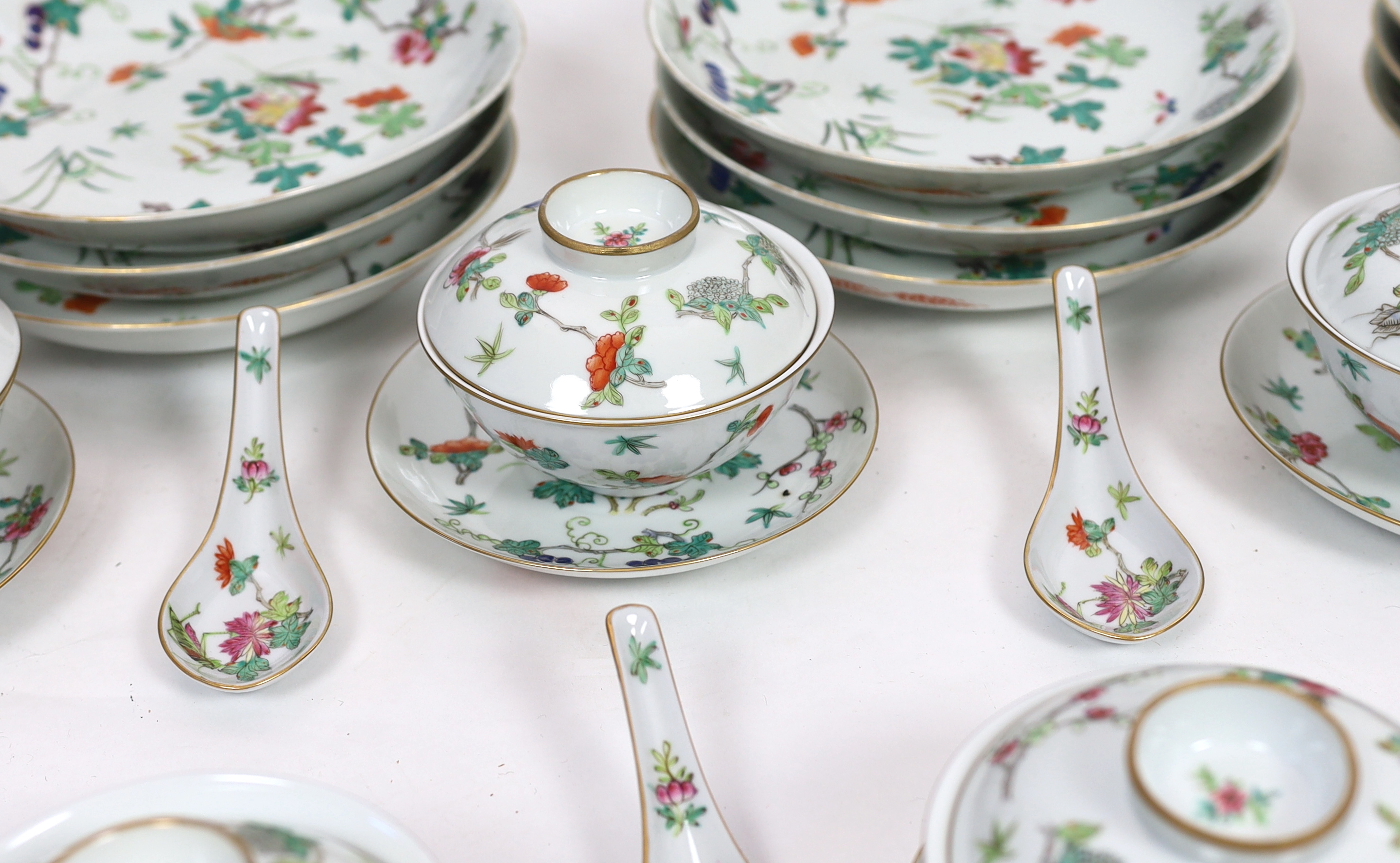 A large Chinese famille rose table service, late Qing/early Republic period